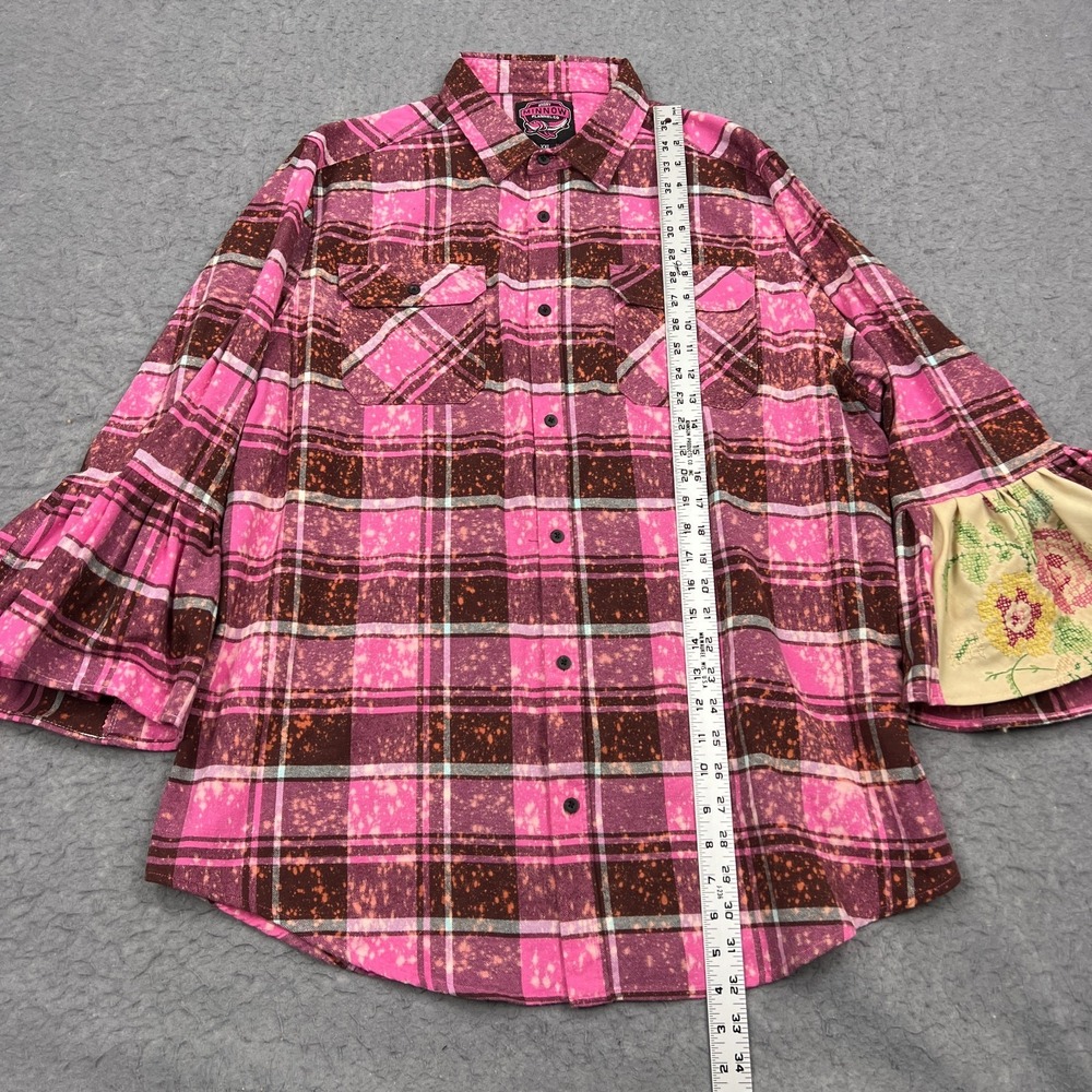 Angry Minnow Flannel Women's XXL Pink Button Front Flared Sleeve Shirt Tea Towel - Picture 5 of 9